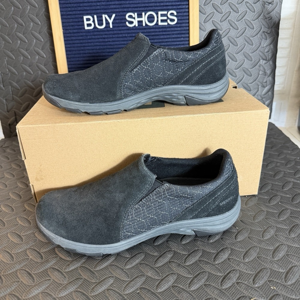Merrell Moc Womens Size 10 Black Suede Slip On Shoes EUC!